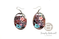 Black Tab Shell 35 mm Black Oval Hand Painted Dangling Earrings 0019ER