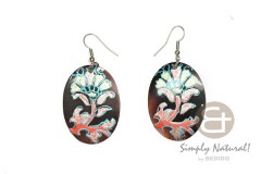 Black Tab Shell 35 mm Black Oval Hand Painted Dangling Earrings 0020ER