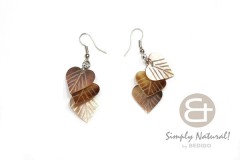 Brown Lip Shell 15 mm Heart Chandelier Dangling Natural Earrings 0043ER