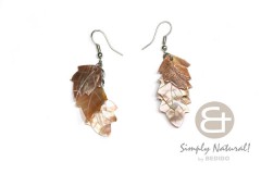 Brown Lip Shell Leaves Carvings 15 mm Brown Chandelier Dangling Earrings 0039ER