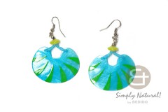 Capiz Shell 35 mm Hand Painted Turquoise Dangling Earrings 0005ER