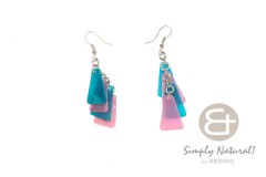 Capiz Shell Triangle Blue Pink 30 mm Dangling Earrings 0081ER