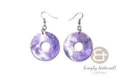 Hammer Shell 35 mm Lavender Donut Dyed Dangling Earrings 0001ER