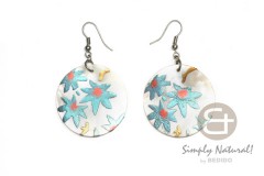 Hammer Shell 35 mm Natural Round Hand Painted Dangling Earrings 0029ER
