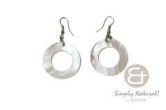 Hammer Shell 35 mm Natural White Round Dangling Earrings 0016ER