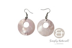 Hammer Shell 35 mm Pink Round Dyed Dangling Earrings 0014ER