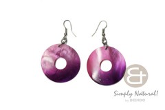 Hammer Shell 35 mm Purple Donut Dyed Dangling Earrings 0003ER