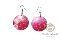 Hammer Shell 35 mm Red Round Hand Painted Dyed Dangling Earrings 0007ER