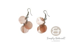 Hammer Shell Brown Round 15 mm Chandelier Dyed Dangling Earrings 0045ER