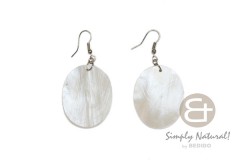 Hammer Shell Oblong Natural White 30 mm Dangling Earrings 0102ER