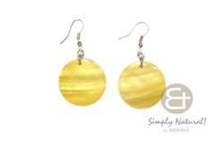 Hammer Shell Yellow Dyed Round 30 mm Dangling Earrings 0089ER