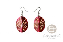 Kabibe Shell 35 mm Red Oval Hand Painted Dangling Earrings 0006ER