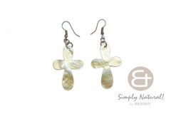 Mother of Pearl MOP Cross Yellow 40 mm Dangling Earrings 0075ER