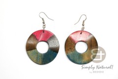 Robles Wood Donut Painted Pink Rainbow 40 mm Dangling Earrings 0110ER