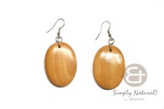 White Wood Coated Natural White Oblong 38 mm Dangling Earrings 0107ER