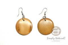 White Wood Coated Natural White Round 30 mm Dangling Earrings 0105ER