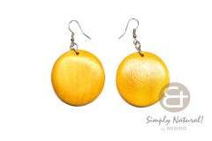 White Wood Dyed Yellow Round 40 mm Dangling Earrings 0104ER