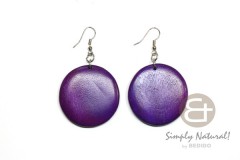 White Wood Lavender Dyed Round Dangling 40 mm Earrings 0106ER