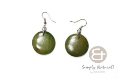 Wood Stained Green 25 mm Round Dangling Earrings 0002ER